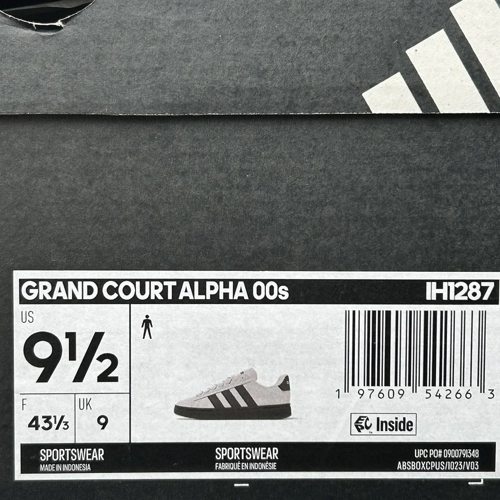 Adidas Mens Grand Court Alpha‎ 00's Shoes Sz 9.5 Gray Black Retro Style Sneakers